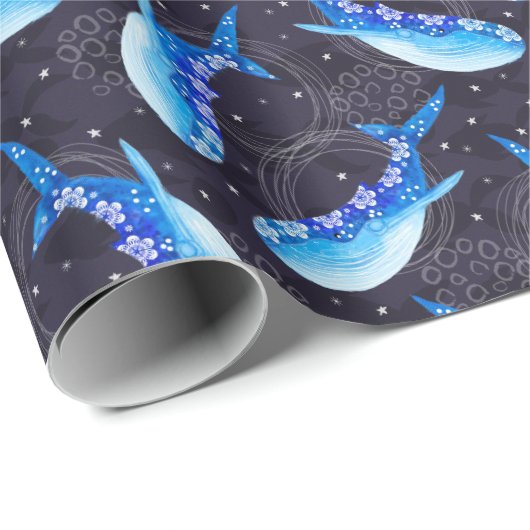 Celestial Blue Whale Night Pattern  Cadeaupapier (Rol Hoek)