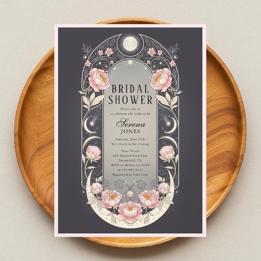 Celestial Blush Blossom Art Nouveau Bridal Shower Kaart
