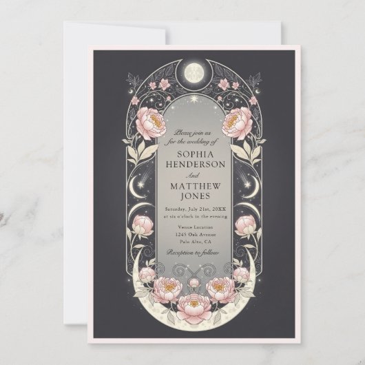 Celestial Blush Blossom Art Nouveau Wedding Kaart (Voorkant)