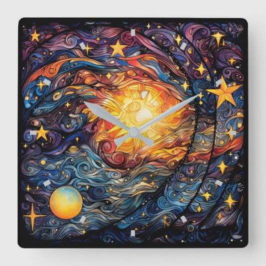 Celestial Bodies Wall Clock Vierkante Klok (Voorkant)