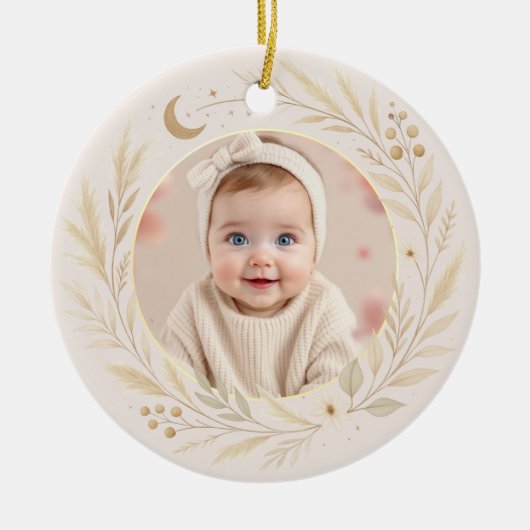Celestial Boho Baby First Christmas Photo Keramisch Ornament (Voorkant)