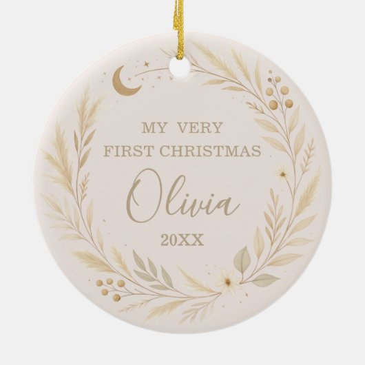 Celestial Boho Baby First Christmas Photo Keramisch Ornament (Achterkant)