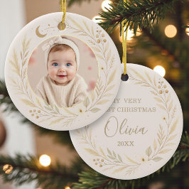 Celestial Boho Baby First Christmas Photo Keramisch Ornament