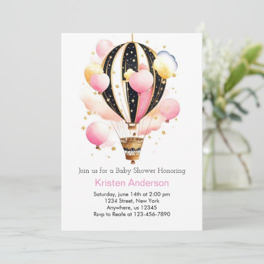 Celestial Boho Balloon Adventure Girl Baby shower Kaart (Staand voorkant)