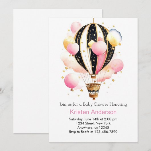 Celestial Boho Balloon Adventure Girl Baby shower Kaart (Voorkant / Achterkant)