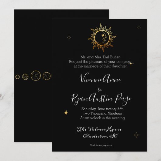 Celestial Boho Gold Foil Wedding Invitation Kaart (Voorkant / Achterkant)