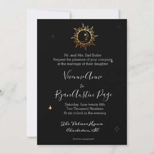 Celestial Boho Gold Foil Wedding Invitation Kaart (Voorkant)