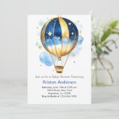 Celestial Boho Hete Luchtballon Jongen Baby shower Kaart (Staand voorkant)