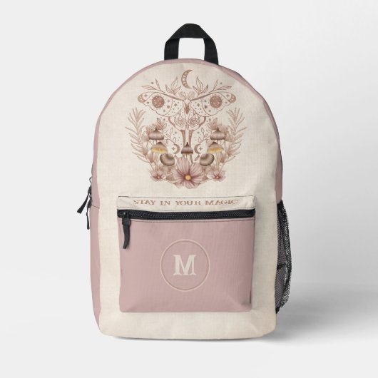 Celestial Boho Moth Paddenstoelen Monogram Naam Bedrukte Rugzak (Voorkant)