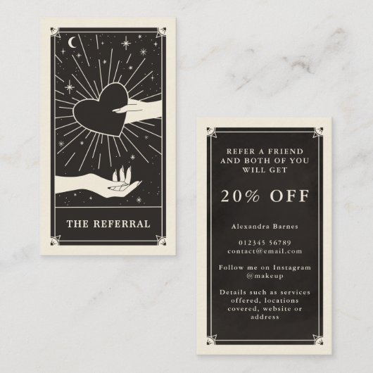 Celestial Boho referral tarotkaart Visitekaartje (Voorkant / Achterkant)