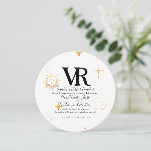 Celestial Boho Round Wedding Invitation Kaart (Staand voorkant)