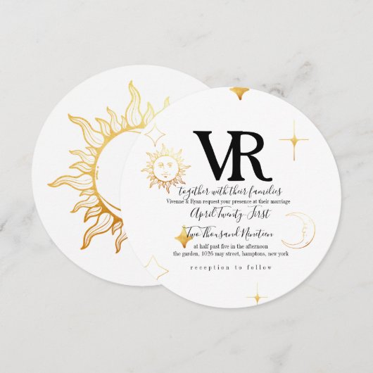 Celestial Boho Round Wedding Invitation Kaart (Voorkant / Achterkant)