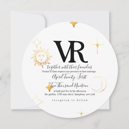 Celestial Boho Round Wedding Invitation Kaart (Voorkant)