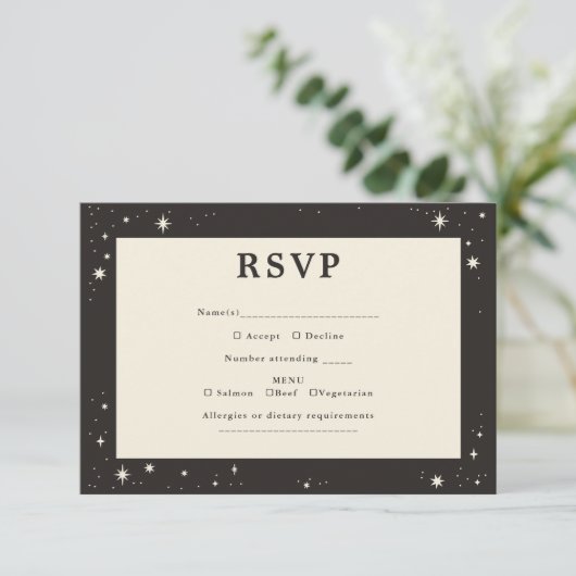 Celestial Boho stars Wedding RSVP card (Staand voorkant)