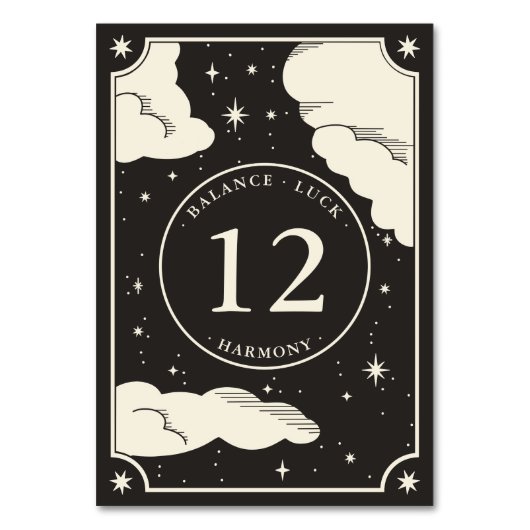 Celestial Boho Tarot Fortune Wedding Table Number Kaart (Voorkant)