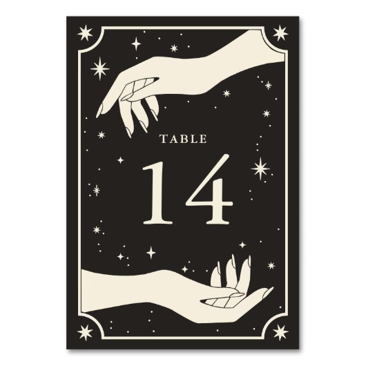Celestial Boho Tarot Hands Wedding Table Number Kaart (Voorkant)