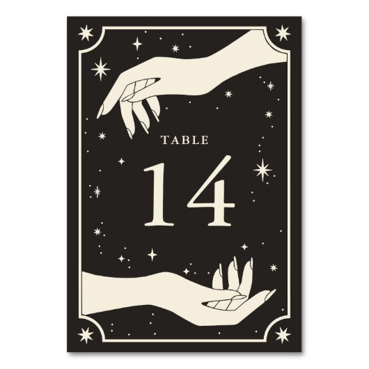 Celestial Boho Tarot Hands Wedding Table Number Kaart (Achterkant)