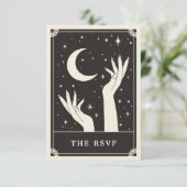 Celestial Boho Tarot Moon Wedding RSVP Kaart (Staand voorkant)