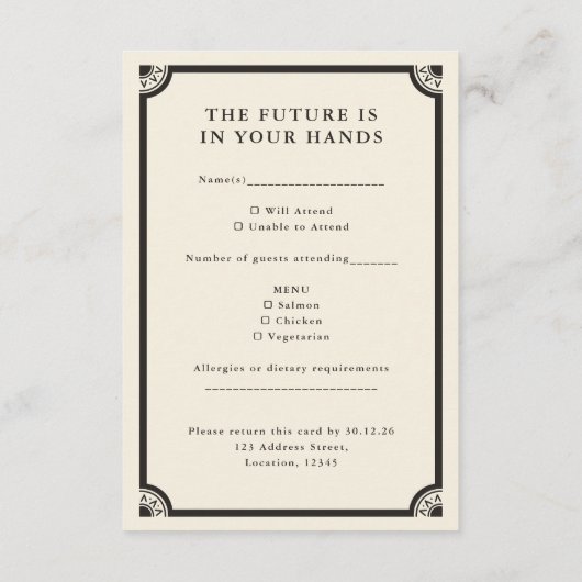 Celestial Boho Tarot Moon Wedding RSVP Kaart (Achterkant)