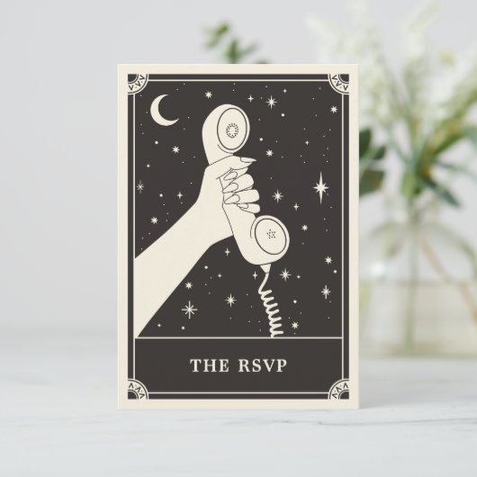 Celestial Boho Tarot phone Wedding RSVP Kaart (Staand voorkant)