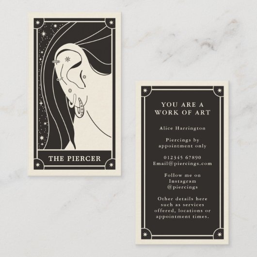 Celestial Boho Tarot piercing visitekaartje (Voorkant / Achterkant)