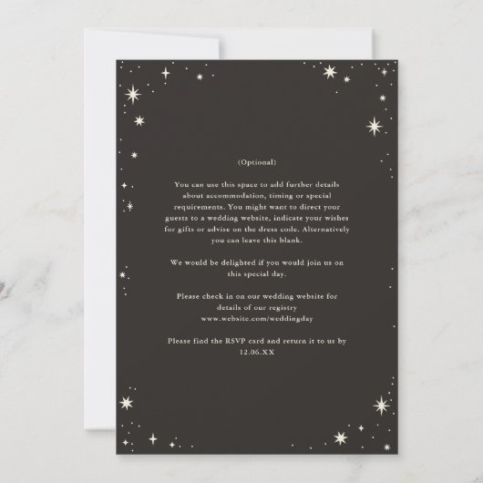 Celestial Boho Tarot Star Black Wedding-uitnodigin Kaart (Achterkant)