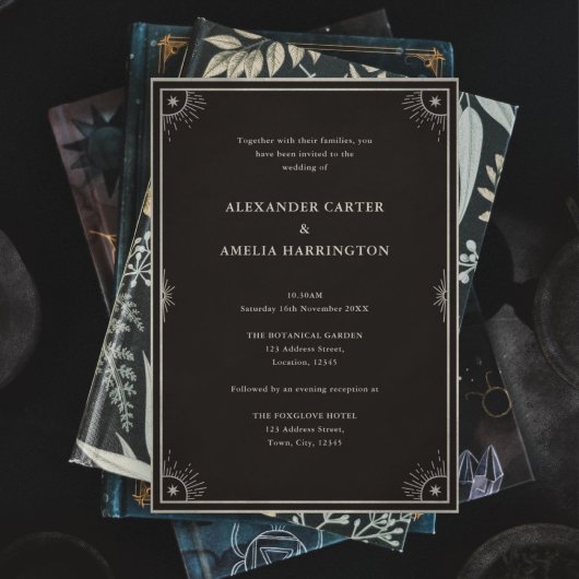 Celestial Boho Tarot Star Black Wedding-uitnodigin Kaart