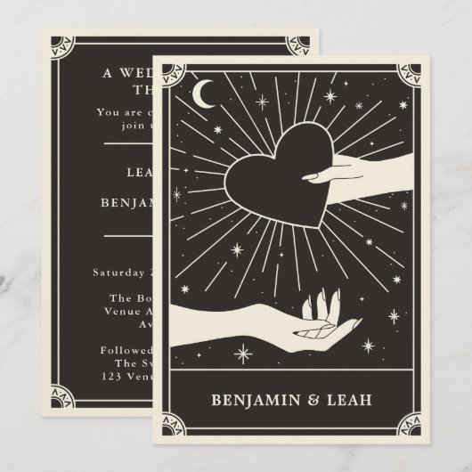 Celestial Boho Tarot Wedding Invitation Kaart (Voorkant / Achterkant)