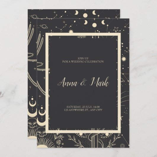 Celestial Boho Wedding Invitation Kaart (Voorkant / Achterkant)