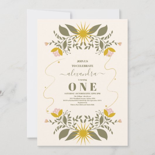  Celestial Botanical 1e Verjaardag Kaart (Voorkant)