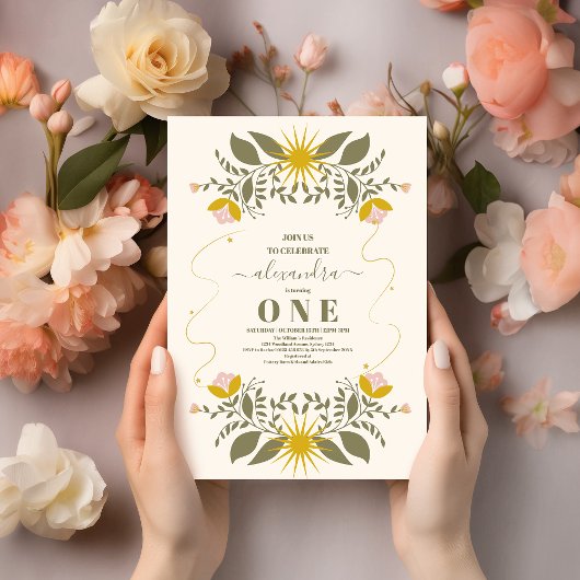  Celestial Botanical 1e Verjaardag Kaart