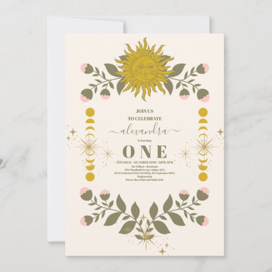  Celestial Botanical 1e Verjaardag Kaart (Voorkant)