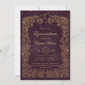 Celestial Bourgondië Gold Exclusive Quinceanera Kaart (Voorkant)