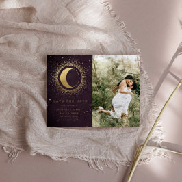 Celestial Bourgondië Gold Twee foto Save the Date Kaart