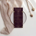 Celestial Bourgondië Goud Bruiloft Diner Menu Kaart<br><div class="desc">Ons "Celestial Burgundy Wedding" collectie heeft een prachtige gouden halve maan met bijpassende gouden sterren en randen in verschillende design op een fluwelen bordeaux achtergrond in combinatie met elegante lettertypen. Gemakkelijk voor u om aan te passen en u kunt uit vele punten van dit collectie in onze winkel kiezen.</div>