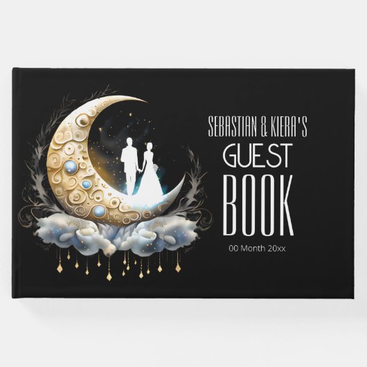 Celestial bruidspaar silhouet halve maan gastenboek (Voorkant)