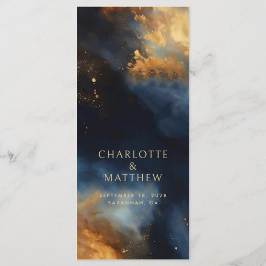 Celestial Bruiloft Abstract Donkerblauw Golden Menu (Achterkant)