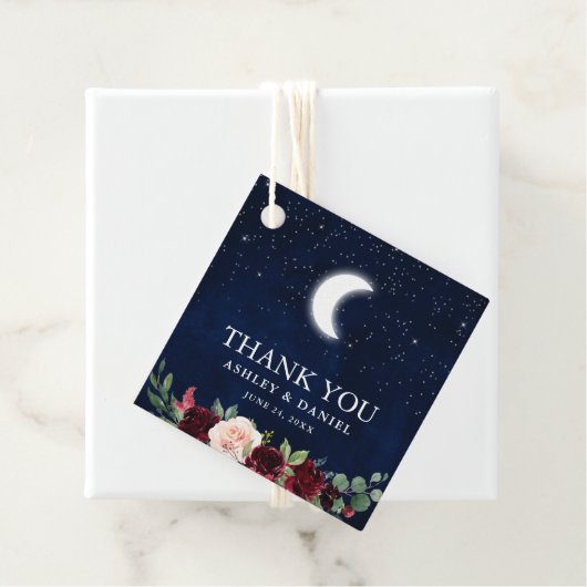 Celestial Bruiloft Blauwe Hemel Maan Sterren Bloem Bedankjes Labels (In situ)