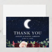 Celestial Bruiloft Blauwe Hemel Maan Sterren Bloem Bedankkaart (Voorkant / Achterkant)
