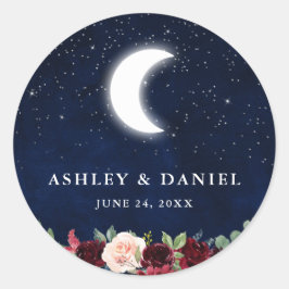 Celestial Bruiloft Blauwe Hemel Maan Sterren Bloem Ronde Sticker