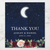 Celestial Bruiloft Blauwe Hemel Maan Sterren Bloem Wijn Etiket (Enkel label)