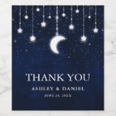 Celestial Bruiloft Blauwe Hemel Maan Sterren Licht Wijn Etiket (Enkel label)