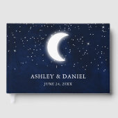 Celestial Bruiloft Blauwe Nacht Sterren Maan Bruil Gastenboek (Voorkant)