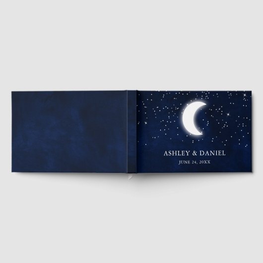 Celestial Bruiloft Blauwe Nacht Sterren Maan Bruil Gastenboek (Volledig)