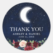 Celestial bruiloft Dank u Moon Stars Floral Ronde Sticker (Voorkant)