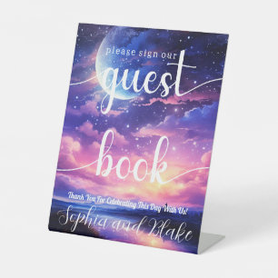 Celestial Bruiloft Gast Boek Pedestal Sign Reclamebord Met Voetstuk