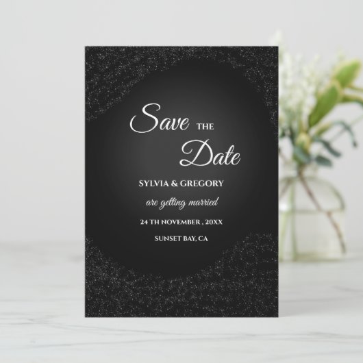 Celestial bruiloft Volle Maan Sterren Zilver plati Save The Date (Staand voorkant)