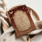 Celestial Burgundy Baroque Wedding Kaart