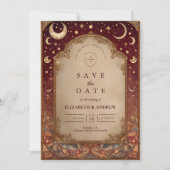 Celestial Burgundy Baroque Wedding Save The Date (Voorkant)