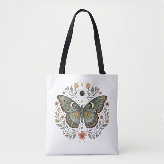 Celestial Butterfly Floral Illustration Tote Bag (Voorkant)